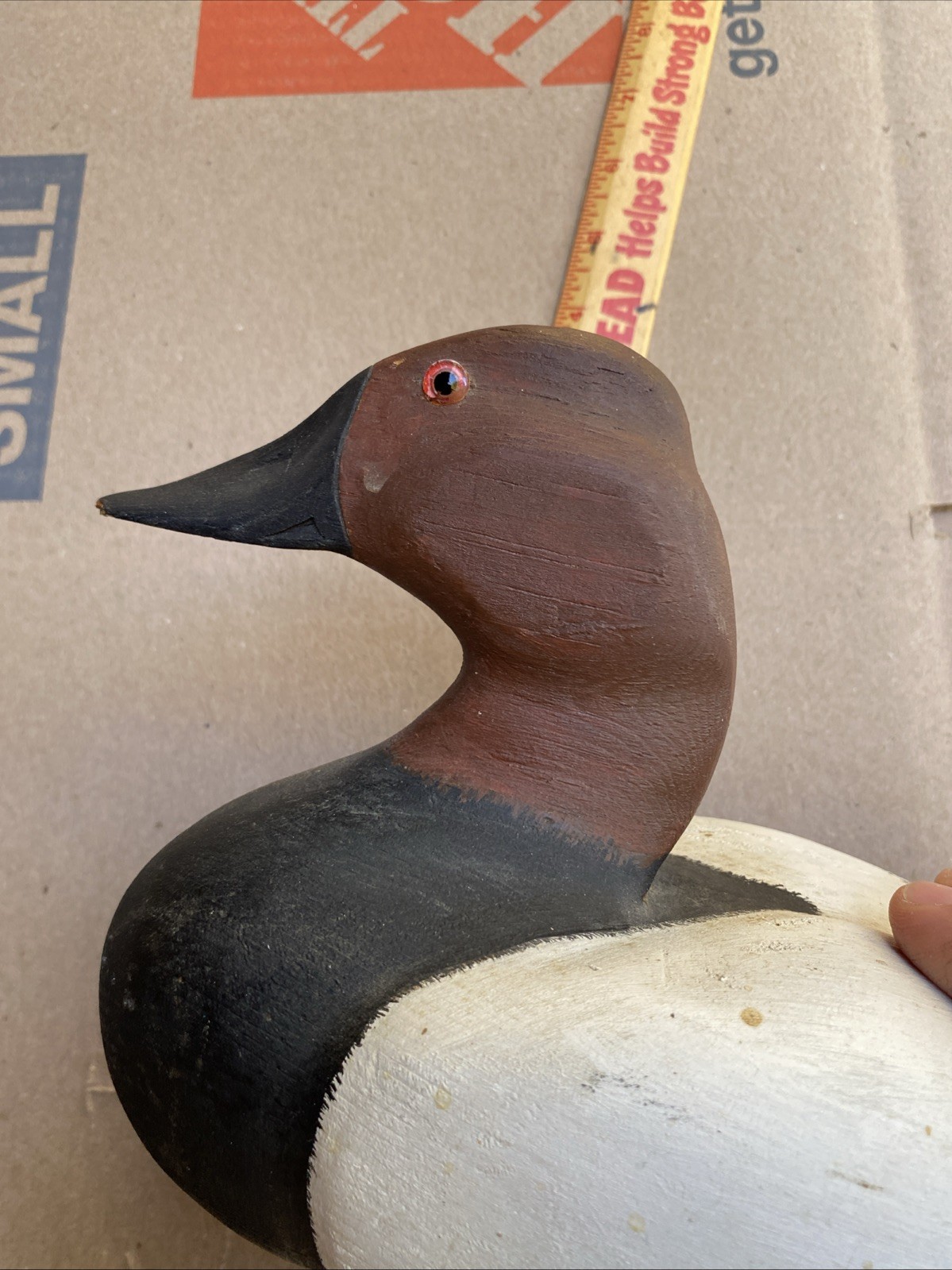 D. E. Nelsen Canvasback Drake Carved Duck Decoy 1975 Signed Glass Eyes
