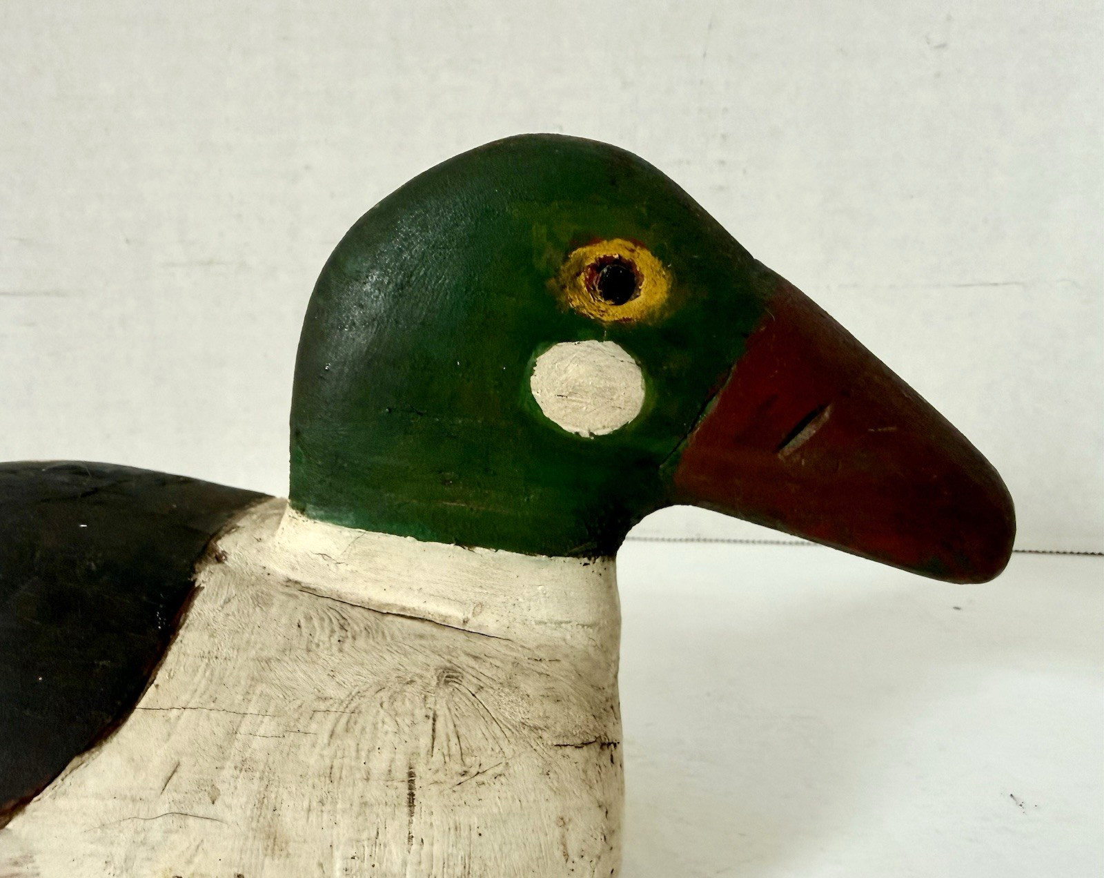 Vintage Primitive Style Goldeneye Duck Decoy Pair, Tack Eyes, Inletted Head