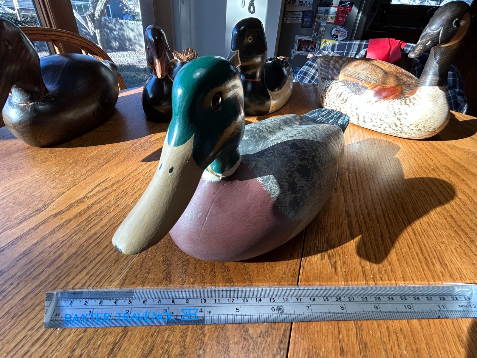 Excellent Condition Jim Wetzel 1977 Wood Wooden Duck Decoy Folk Art Glass Eyes