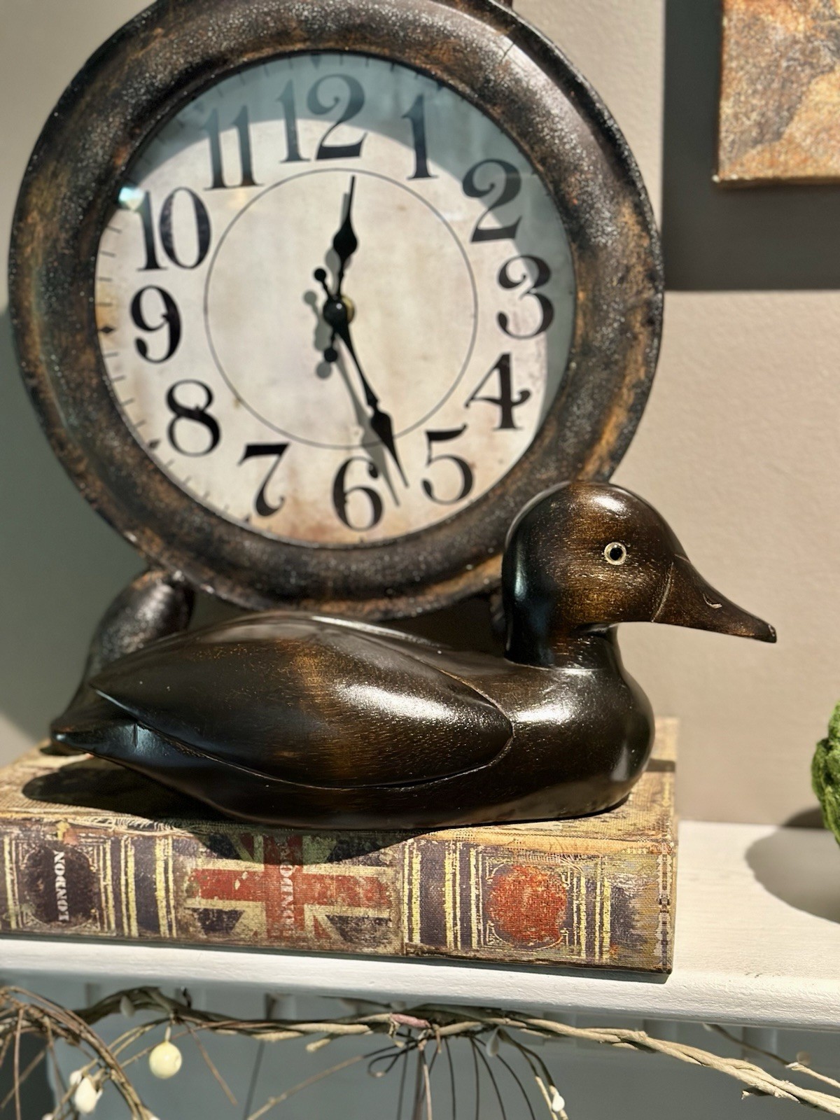 VTG Handcarved Solid Wood Mallard Duck Decoy with Glass Eyes 10″