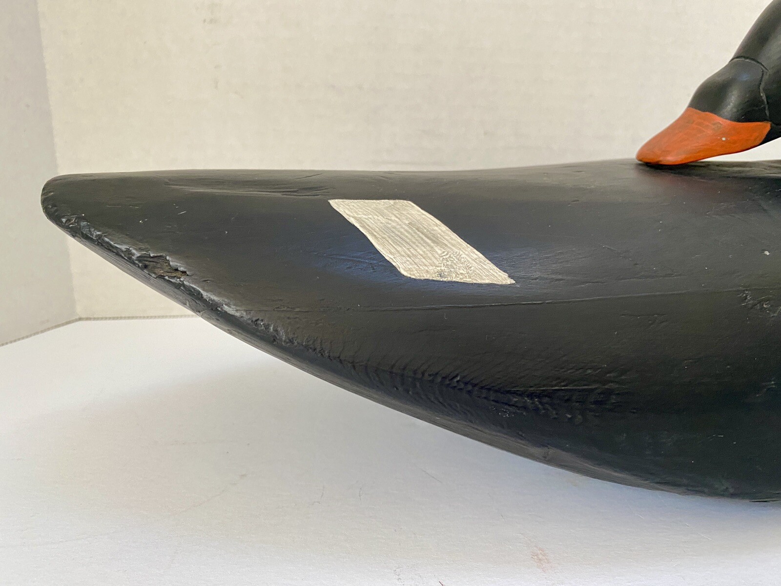 Carved Scoter Duck Decoy, Turned Back Head Position, Solid Body, Painted Eyes
