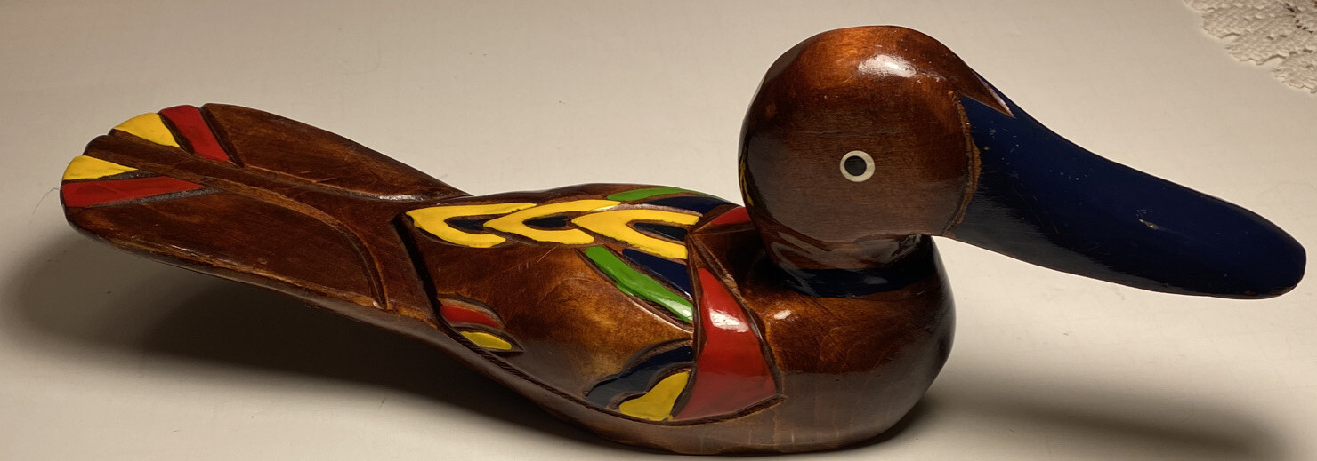 Vintage 1971 Italy 3-15 Hand Carved Solid Wood Duck 13” X 3” X 4.5”