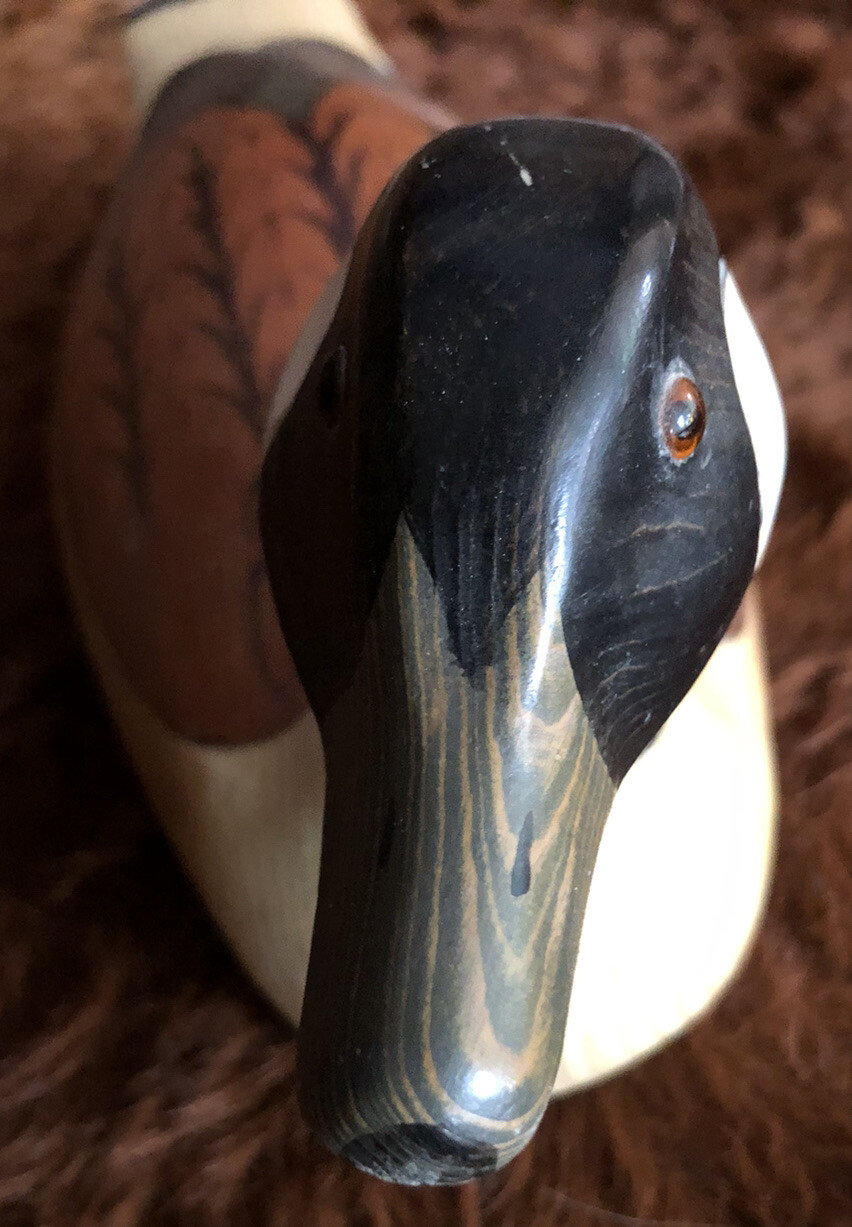 Vintage Handcarved Wooden Decoy Duck Made in Taiwan ROC Canvasback 12″