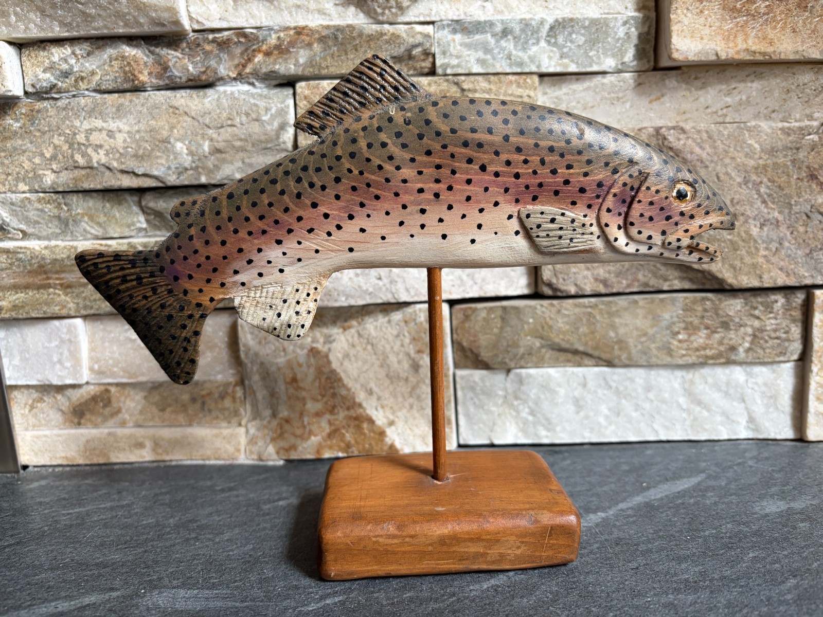 Signed Robert Alan White 1992 Hand Carved Wood Rainbow Trout