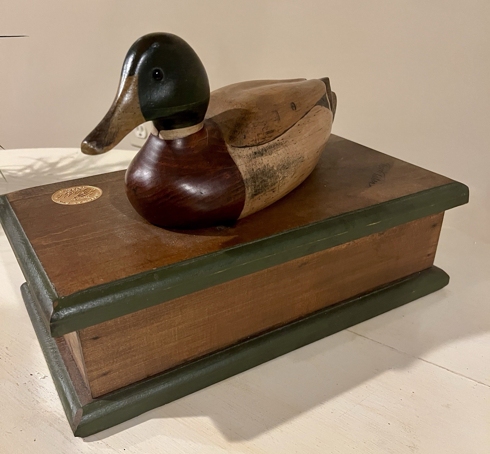 Tom Taber Signed Ducks Unlimited Wood Duck Decoy Box w/ Pachmayr Medallion