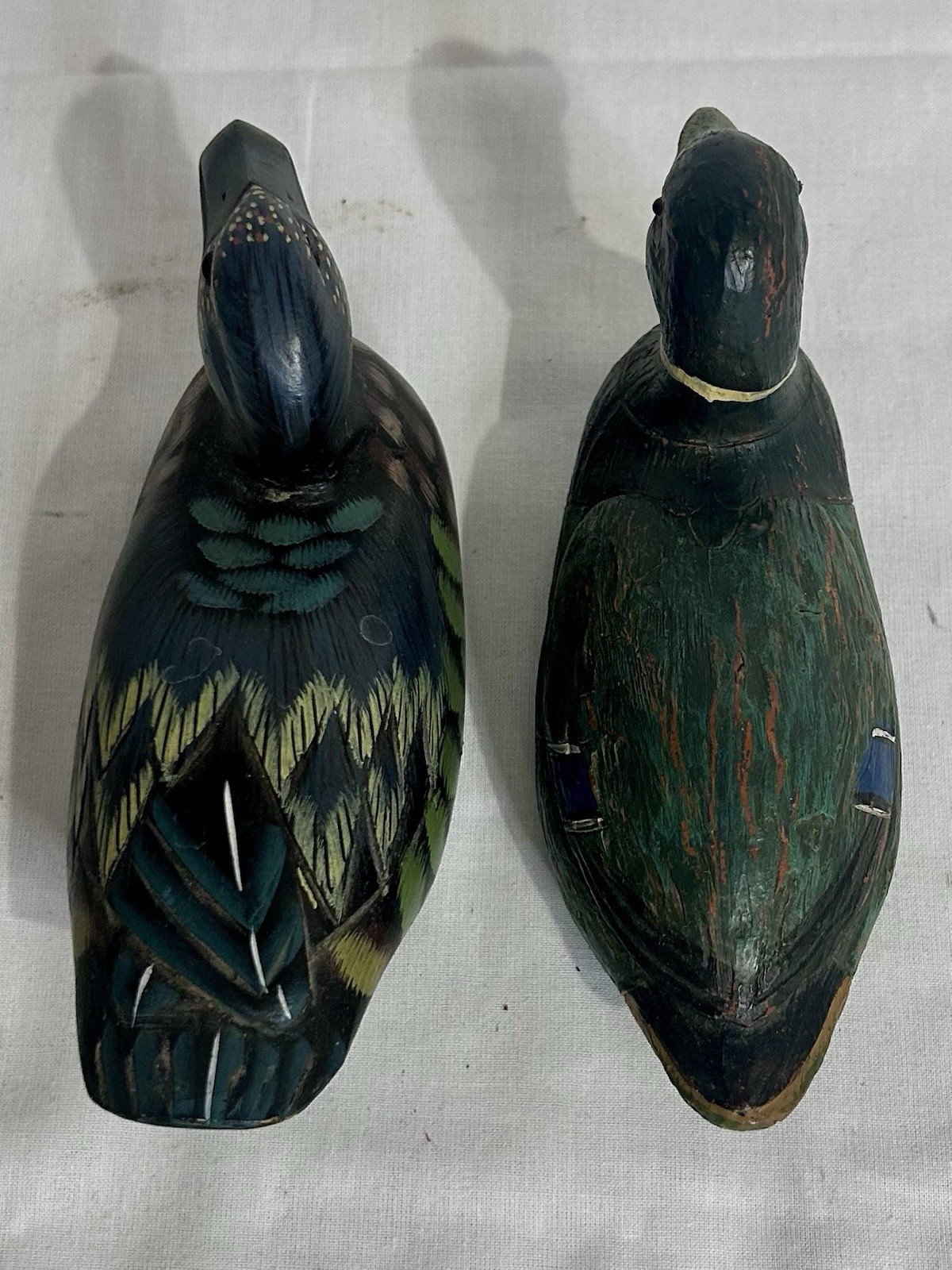 Vintage Lot of 2 Duck Decoys Solid Body Painted Figures