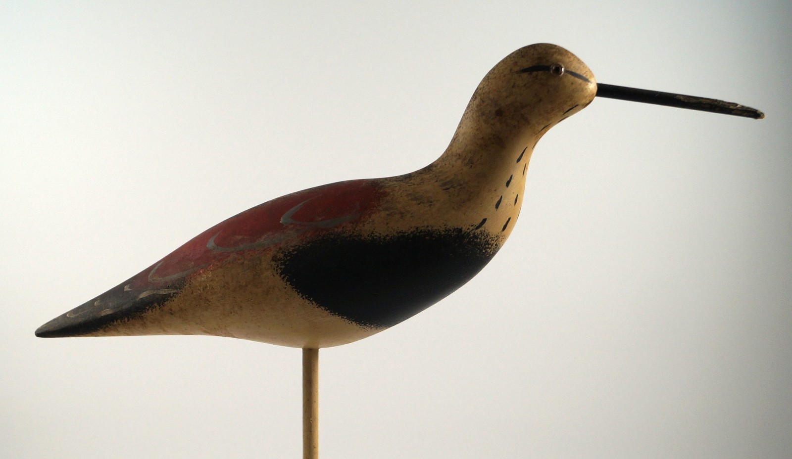 ANTIQUE LONG-BILLED DOWITCHER SHOREBIRD DECOY WOODEN BIRD CARVING BY JIM CLARK