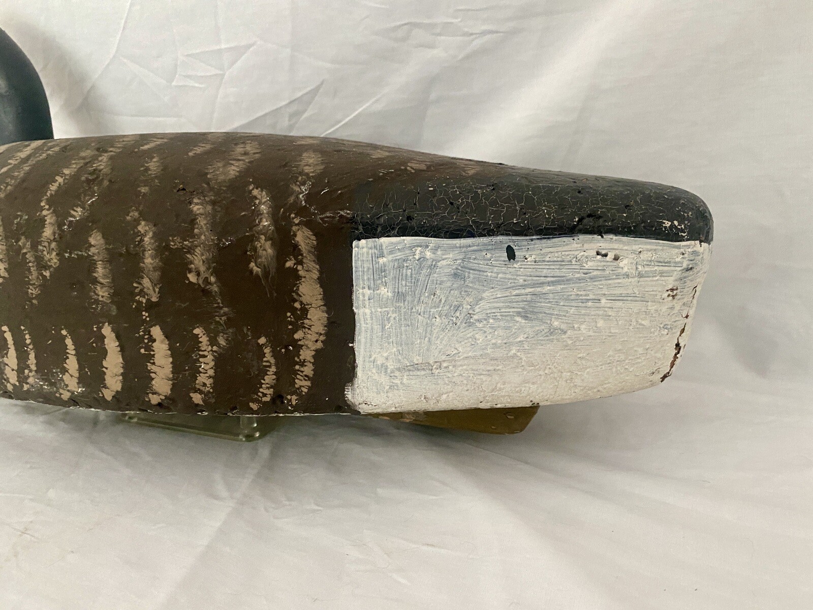 Vintage Corker Canada Goose Duck Decoy w/Wood Head, Weighted, Signed OM on Keel