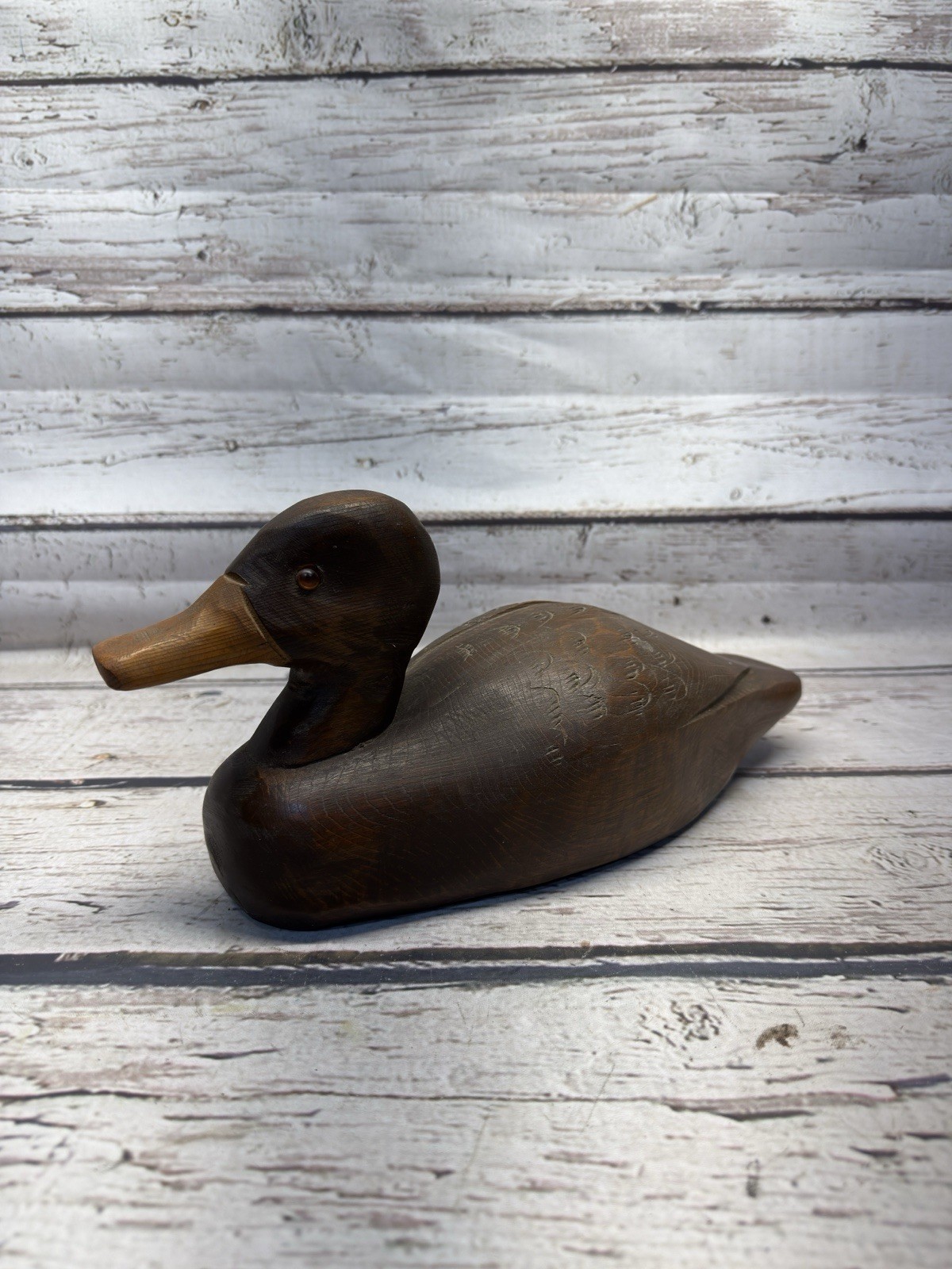 VTG Hand Carved Wood Wooden Duck Decoy Glass Eyes Made In Canada Unsigned