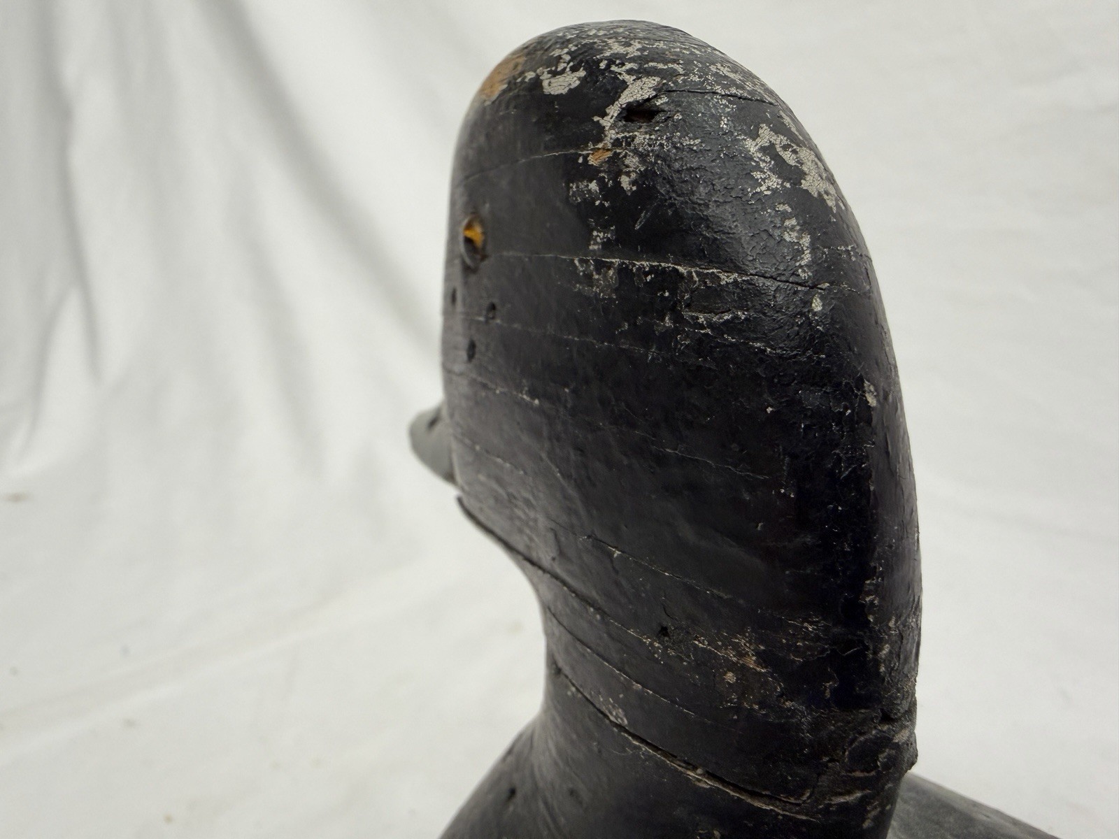 Vintage Hand Carved Bluebill Duck Decoy Glass Eyes Hunting Folk Art 14in