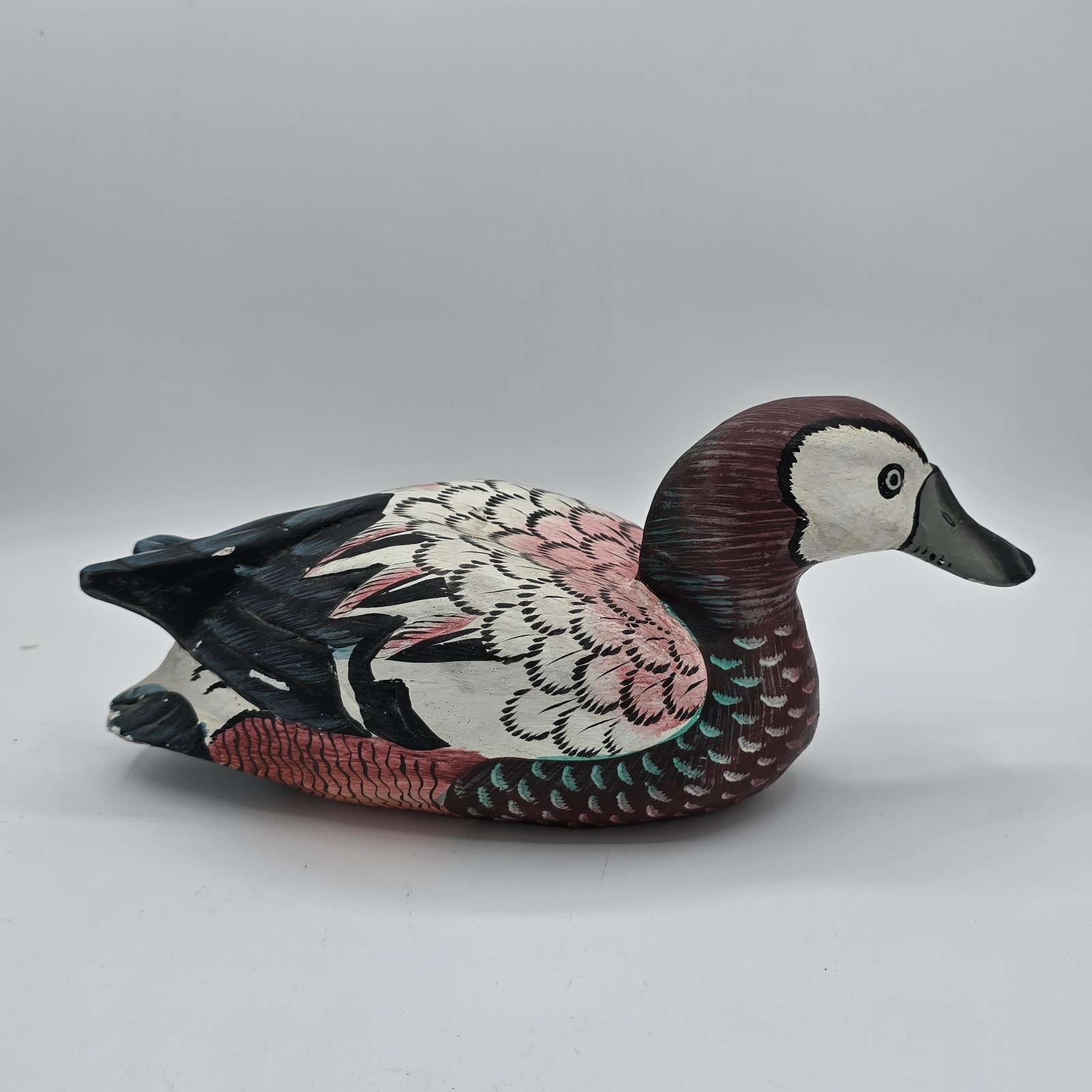 Vintage Hand Painted Wood Duck Decoy Painted Eyes, Unsigned