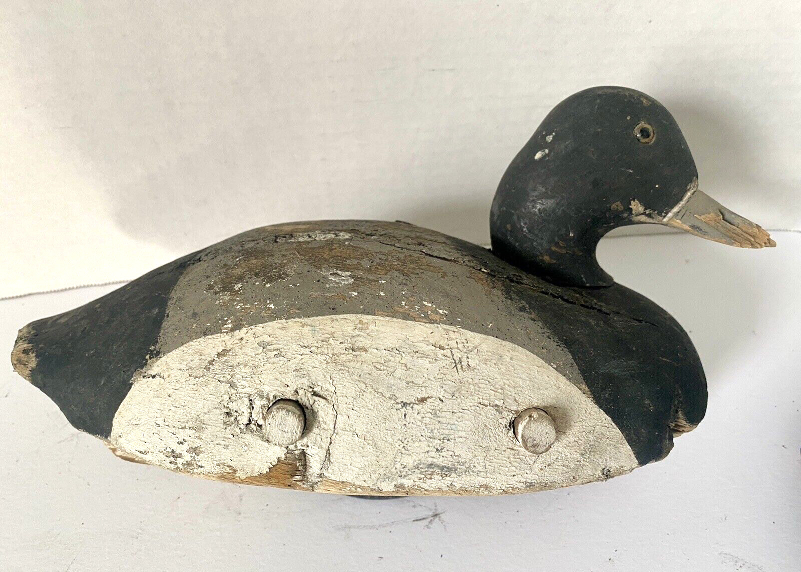 Vintage Scaup Duck Decoy Pair, Keel & Weight on Base, 1 Wood Body & 1 Cork Body