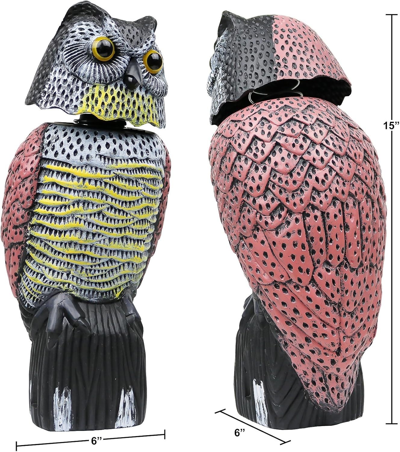 Multicolor Owl Decoy with Rotating Head – 16 inches Tall Bird Guard