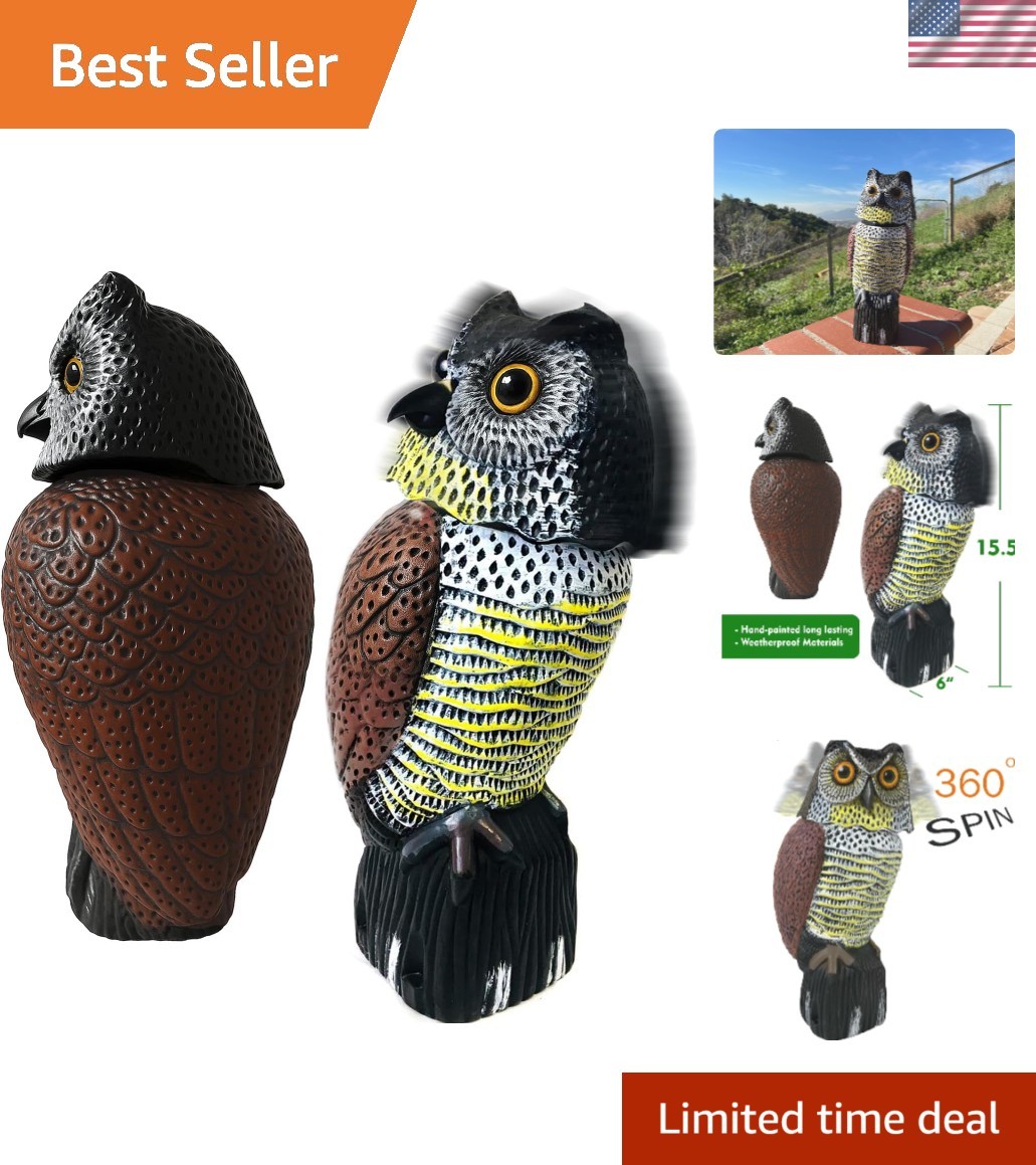 16″ Elegant Owl Decoy with Rotating Head – Ultimate Bird & Squirrel Deterrent