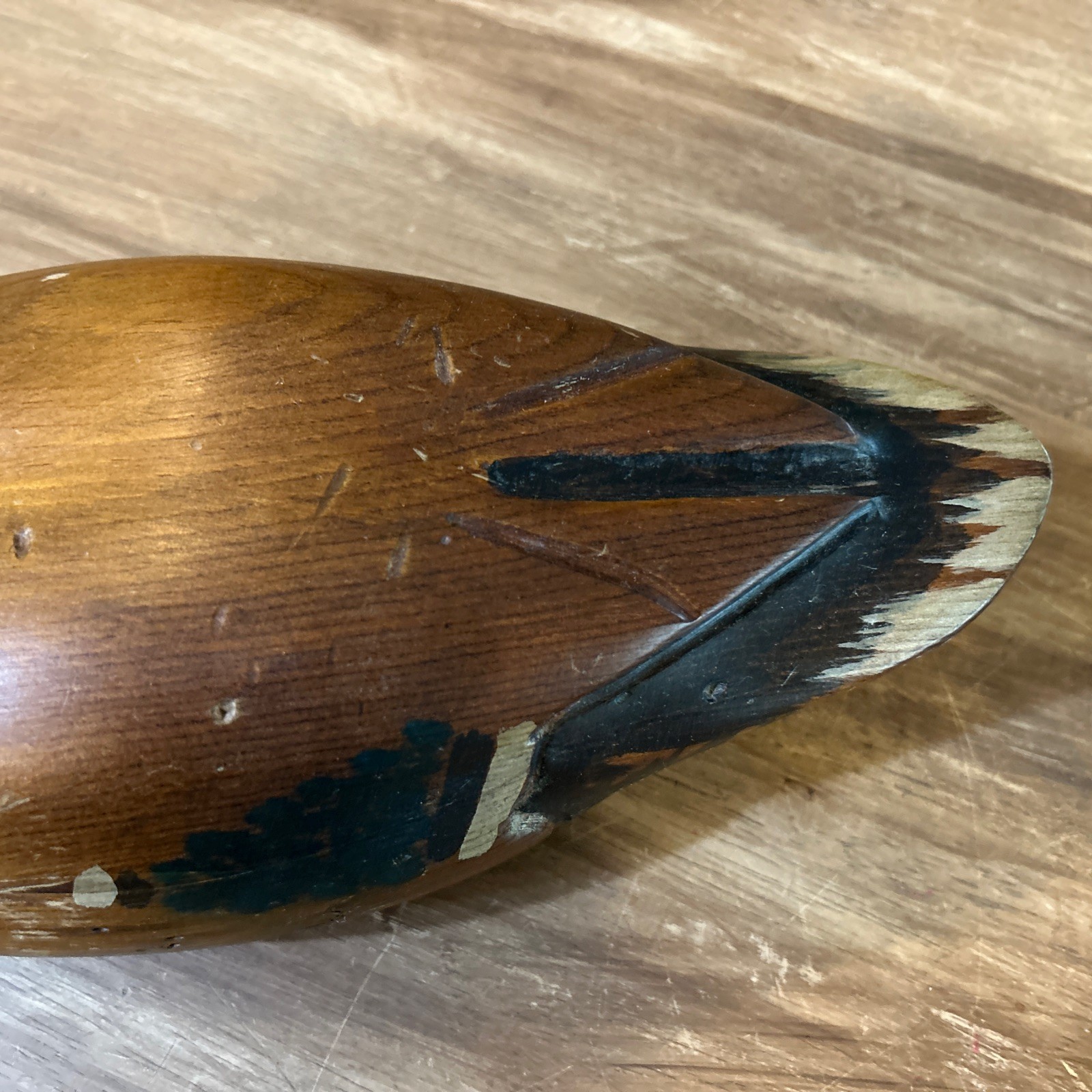 VINTAGE TOM TABER CARVED WOODEN DUCK DECOY – 15.5” LONG MALLARD DRAKE