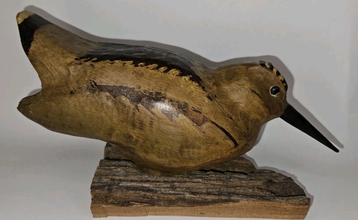 VINTAGE HAND CARVED WOODCOCK Timberdoodle Gamebird BIRD Signed