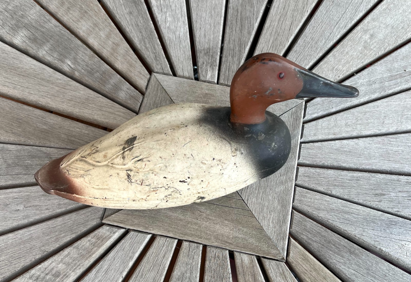 Vintage Decoy Canvasback Drake 14″ Duck Distressed Feather-Lite K. C. Kansas USA