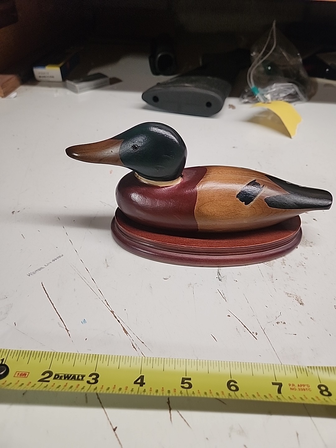 Vintage Mallard Duck Decoy Ron Fisher Glass Eyes Solid Body 1982 9” Autographed