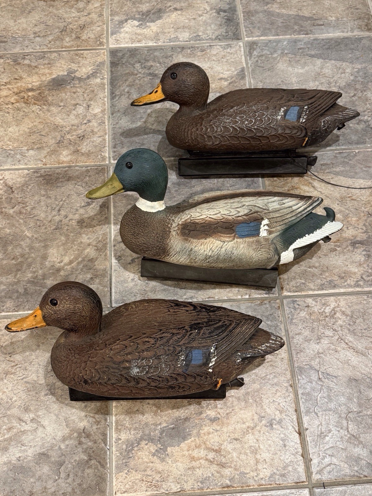3 Vintage Flambeau Plastic Mallard Duck Decoys, 2 Hens, 1 Drake, 18 Inches Long