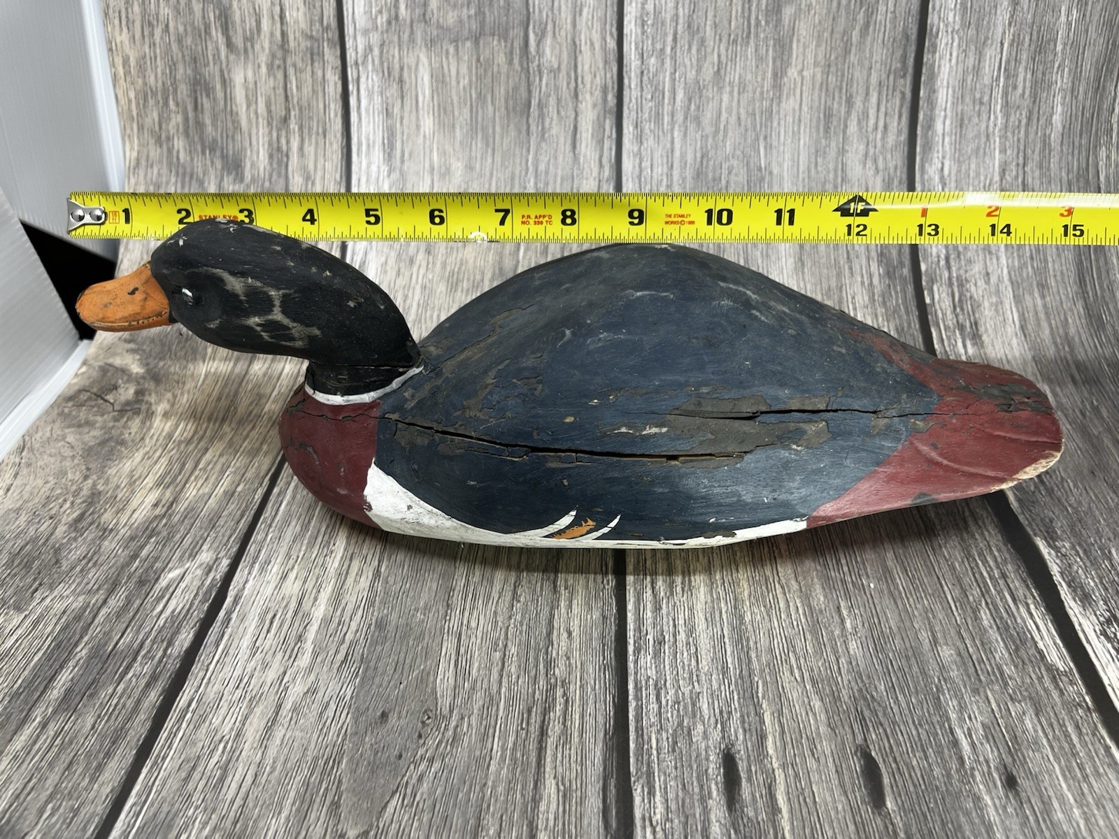 Folk Art Hand Painted Wood Duck Decoy VTG has age and chipped Paint