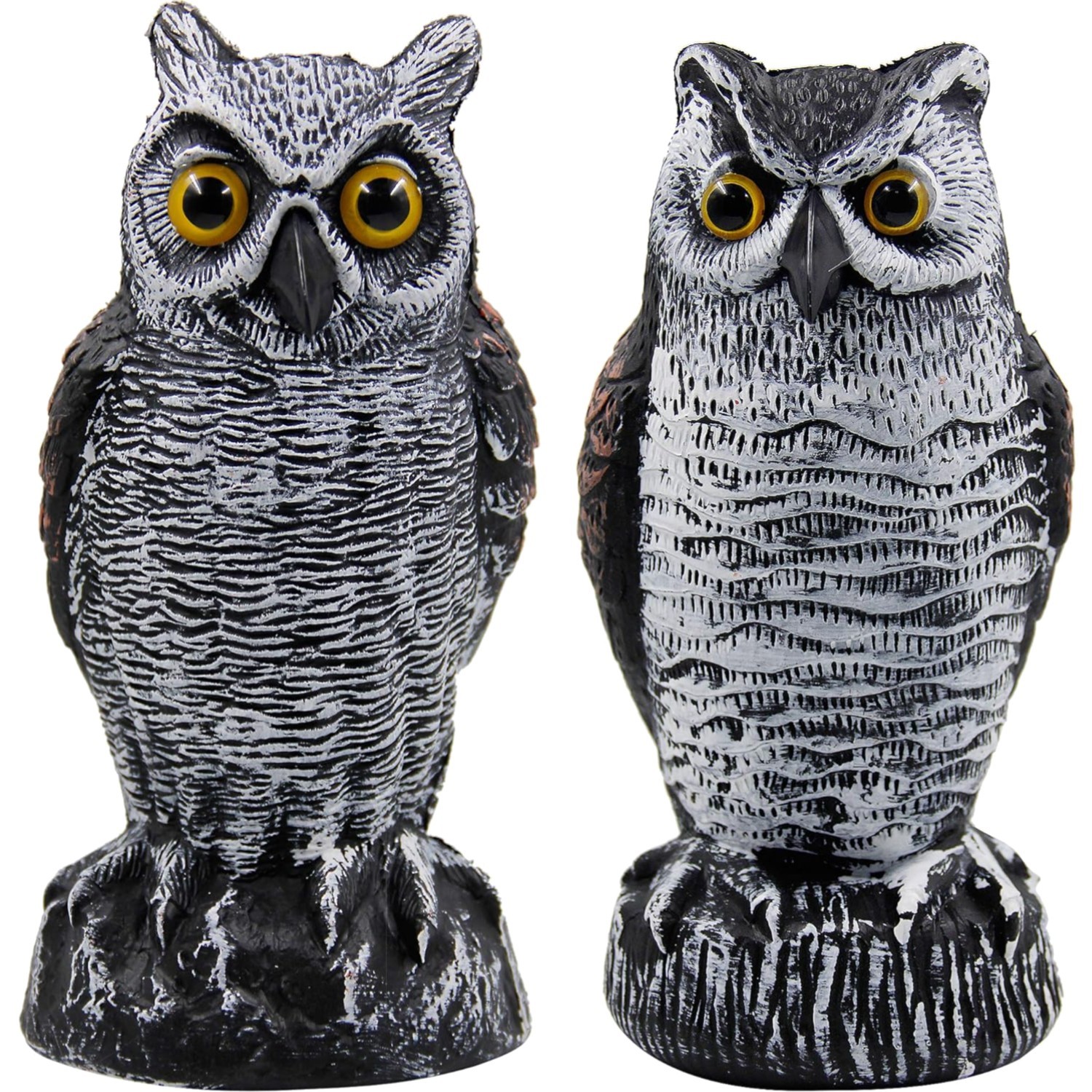Fake Owl Bird Decoy 2 Pack Plastic Halloween Yard Pest Repellent 10.5 Inch
