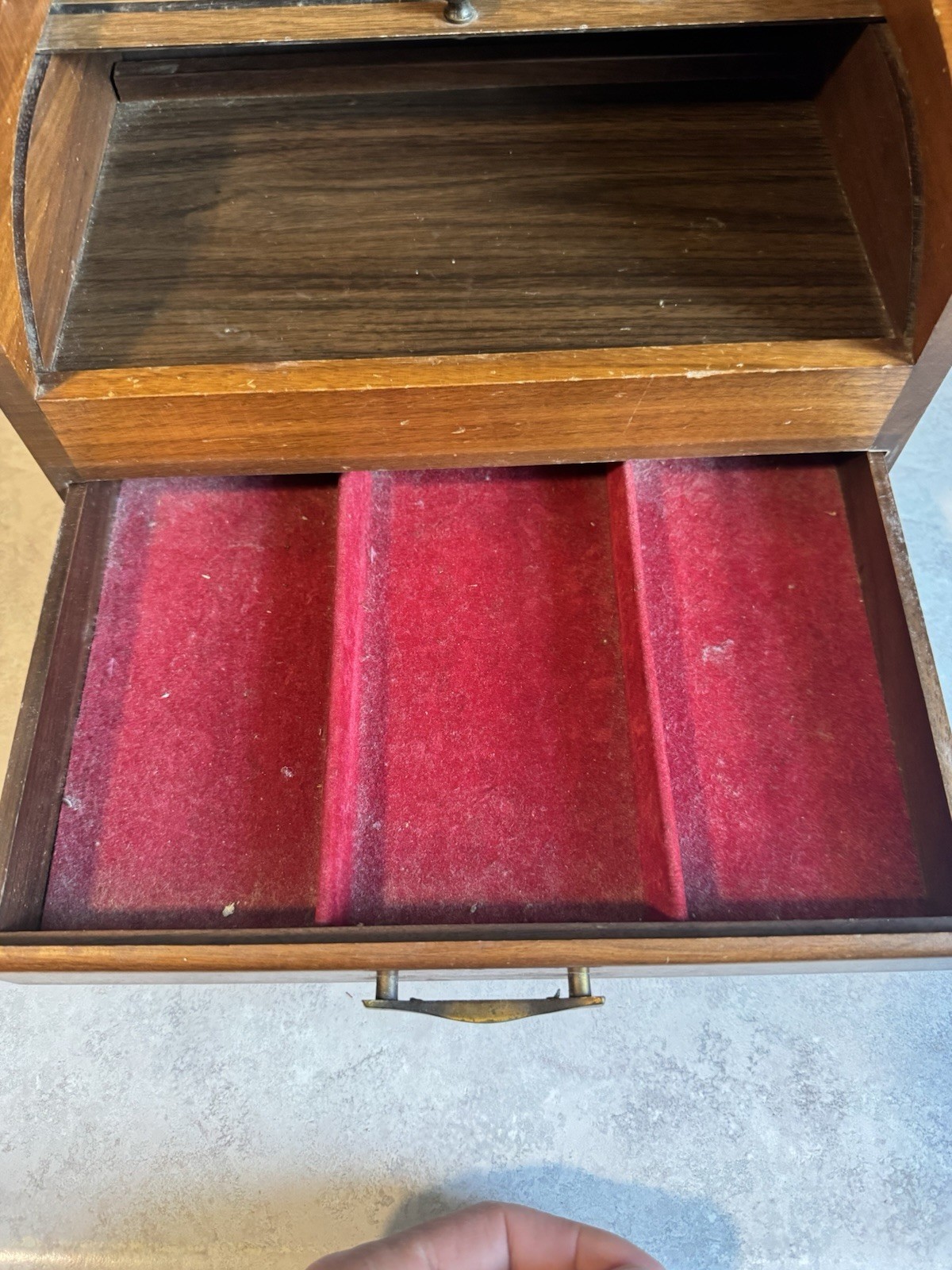 Vintage Wooden With Red Velvet 11” Long and 7.5” Tall! Needs Cleaning!