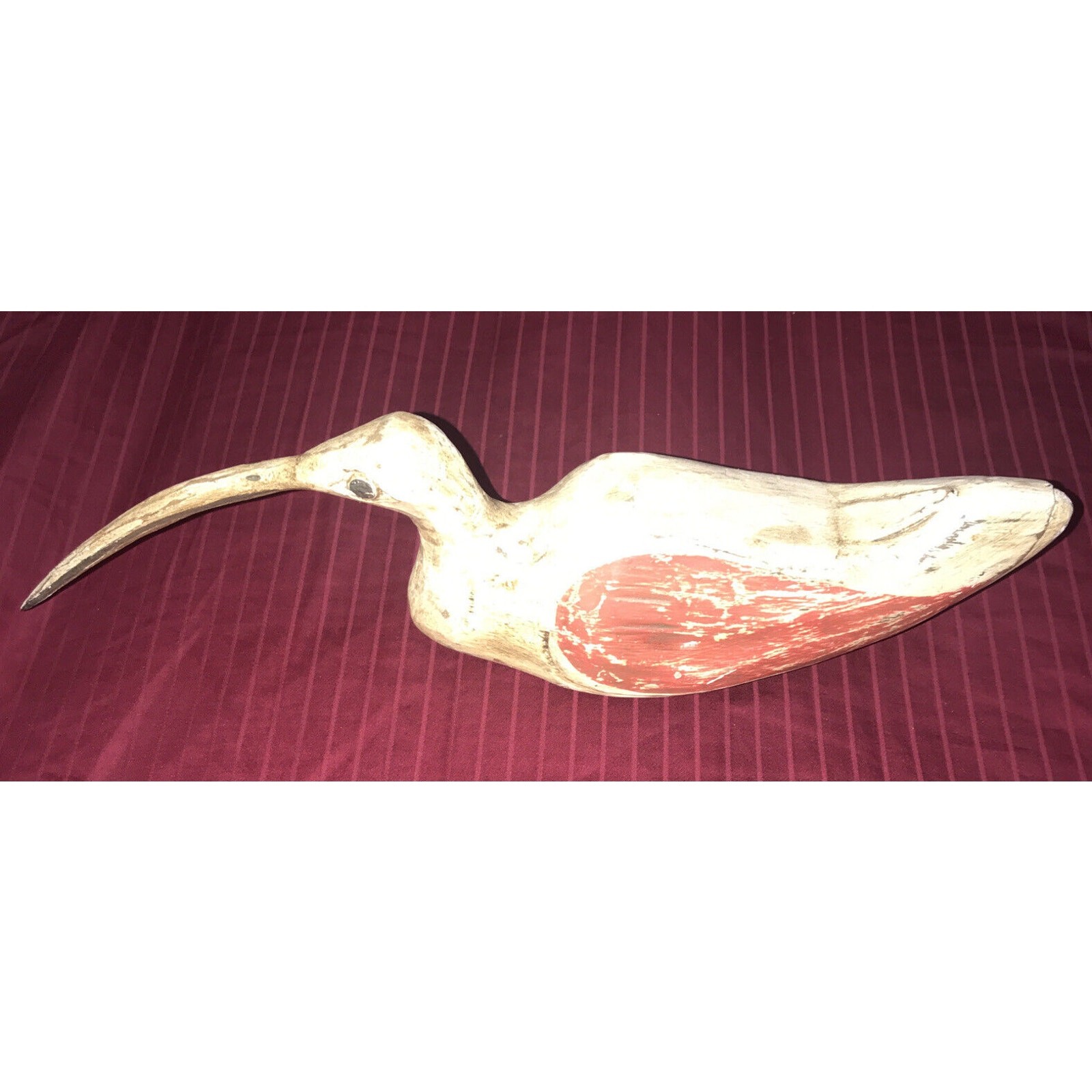 Vtg. Hand Made Folk Art Shorebird Curved Bill Bird Decoy Hand Painted