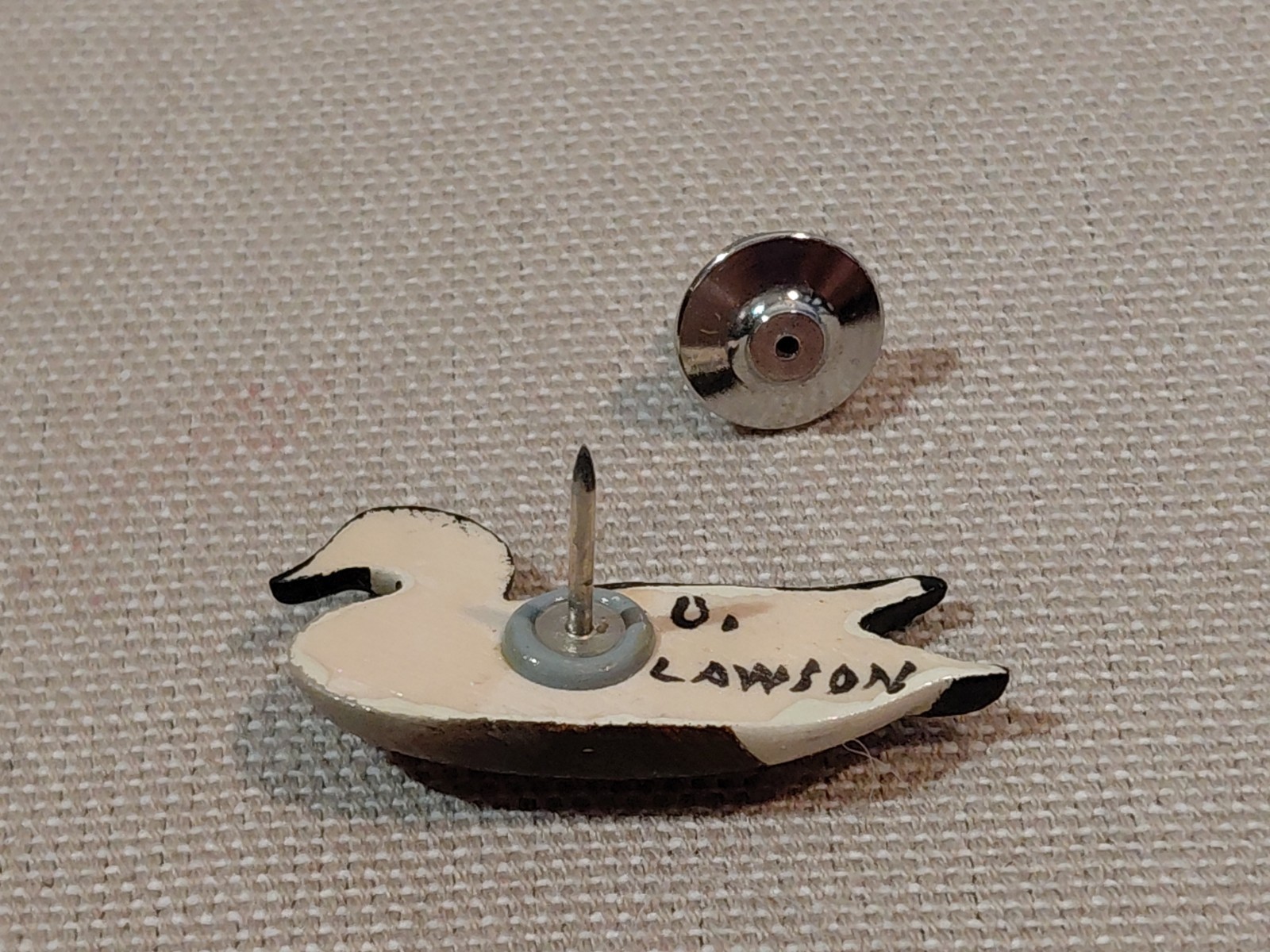Oliver Lawson Crisfield Md Mini Carved Goose Decoy Swimming Decorative Pinback