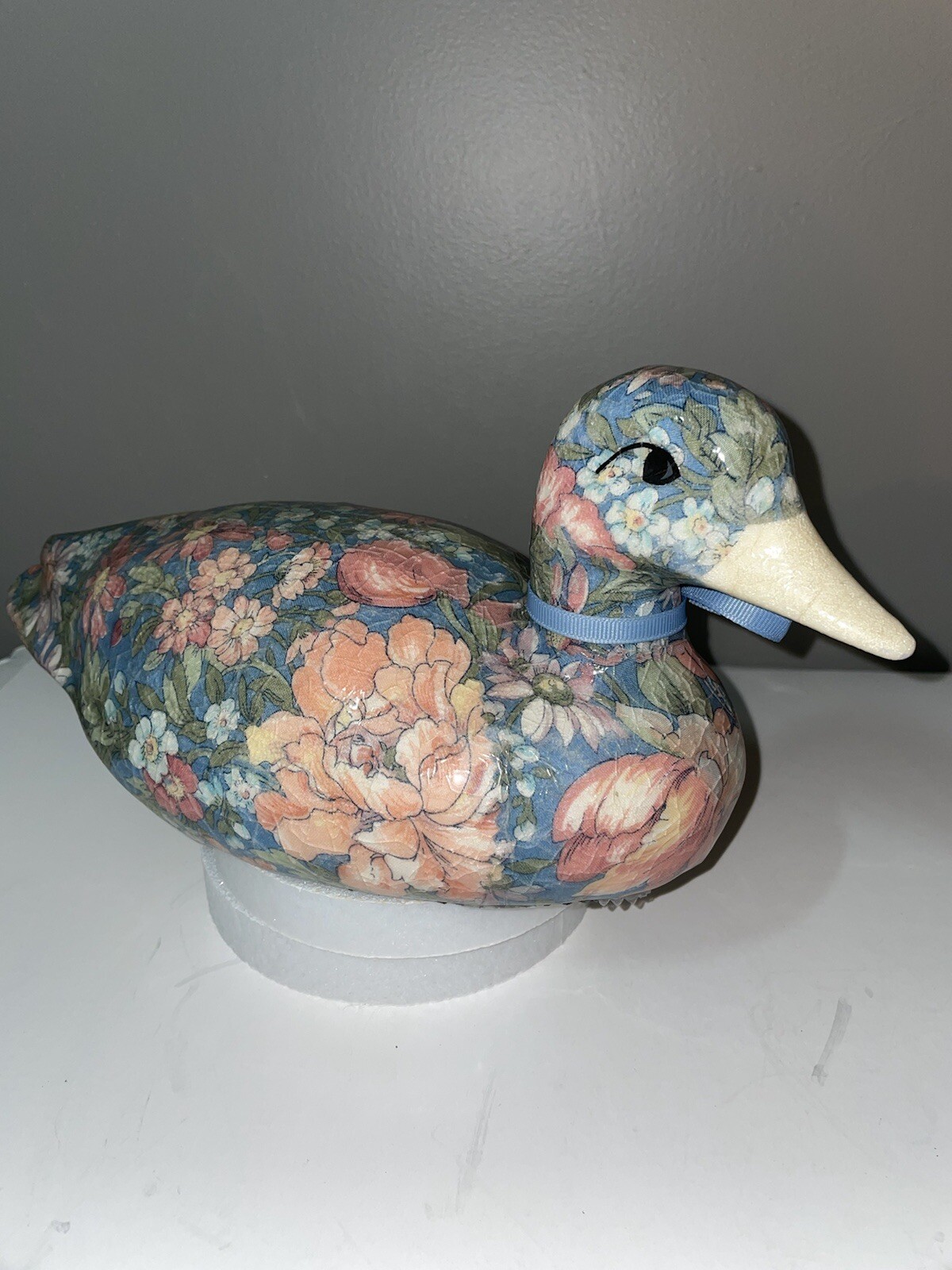 Vintage Decorative Ceramic Duck Decoy Floral Decoupage Display 5.5”T 11”W