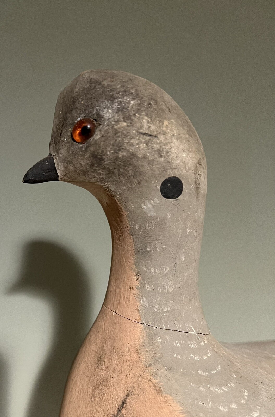 Early Antique Large Carved Wood Mourning Dove Shorebird Decoy Bird And Stand 23”