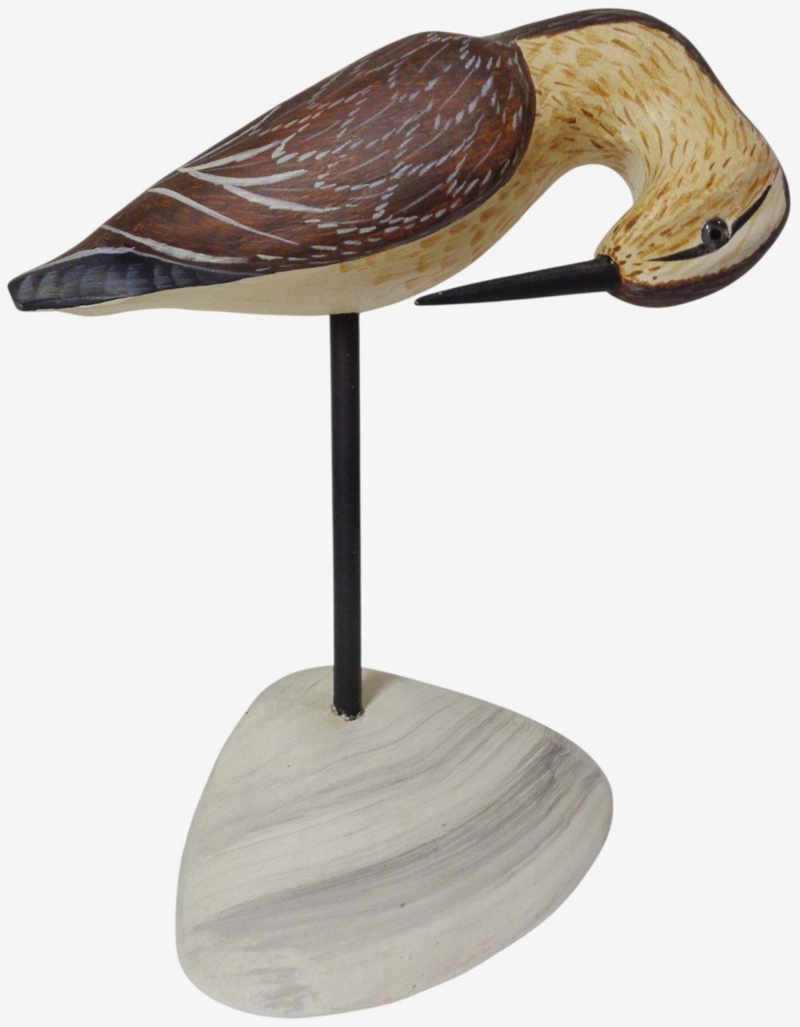 A HUTCH DECOYS ORIG, MD SIGNED HND PNTD/CRVD CURLEW SHOREBIRD DECOY W/GLASS EYES