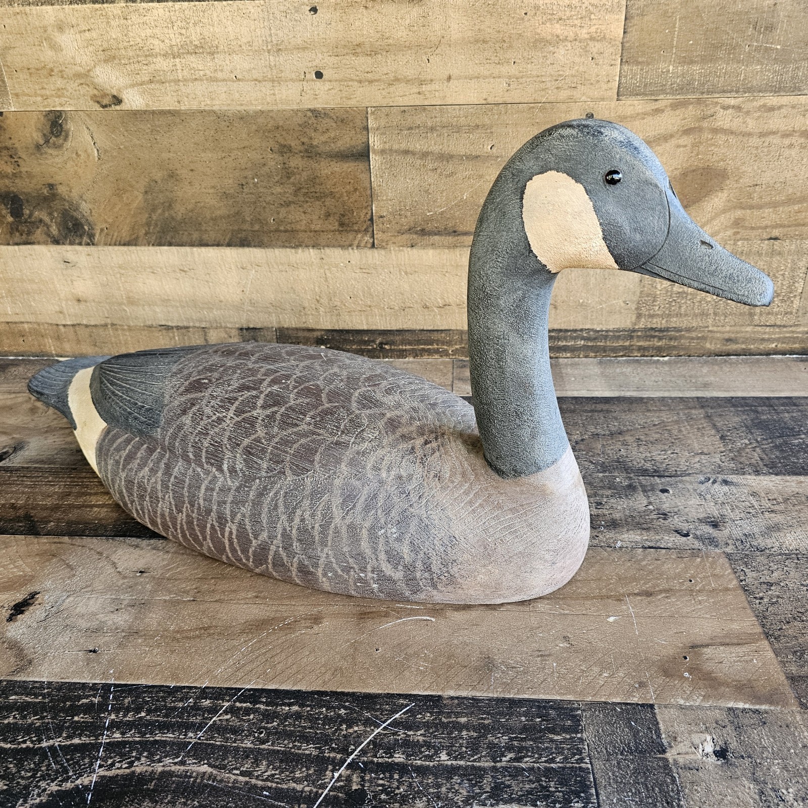 Vintage Carved Wood Canadian Goose Decoy Signed RJK