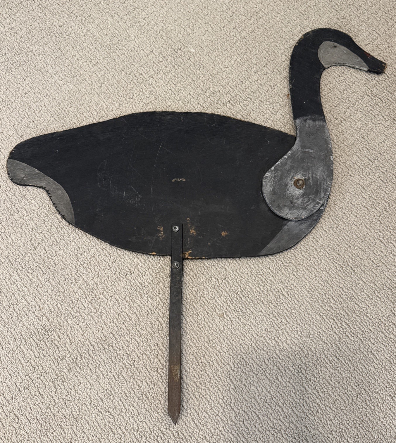 Vintage Canada Goose Decoy Wood Cutout With Metal Stake Hunting & Folk Art