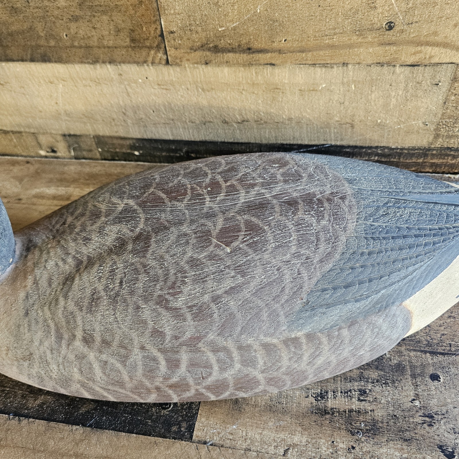 Vintage Carved Wood Canadian Goose Decoy Signed RJK