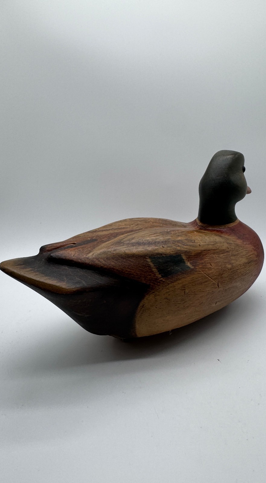 Vintage 1980 Hand Carved Solid Wood Mallard Drake Duck Decoy Glass Eyes Signed