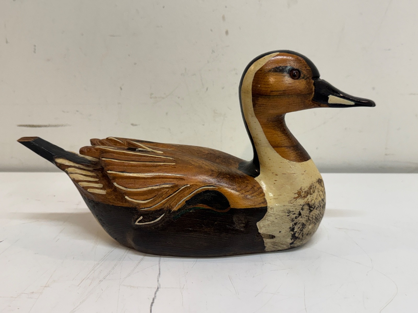 Vintage 1981 Leo Koppy Hand Carved Wooden Pintail Duck Decoy Signed 10.5″