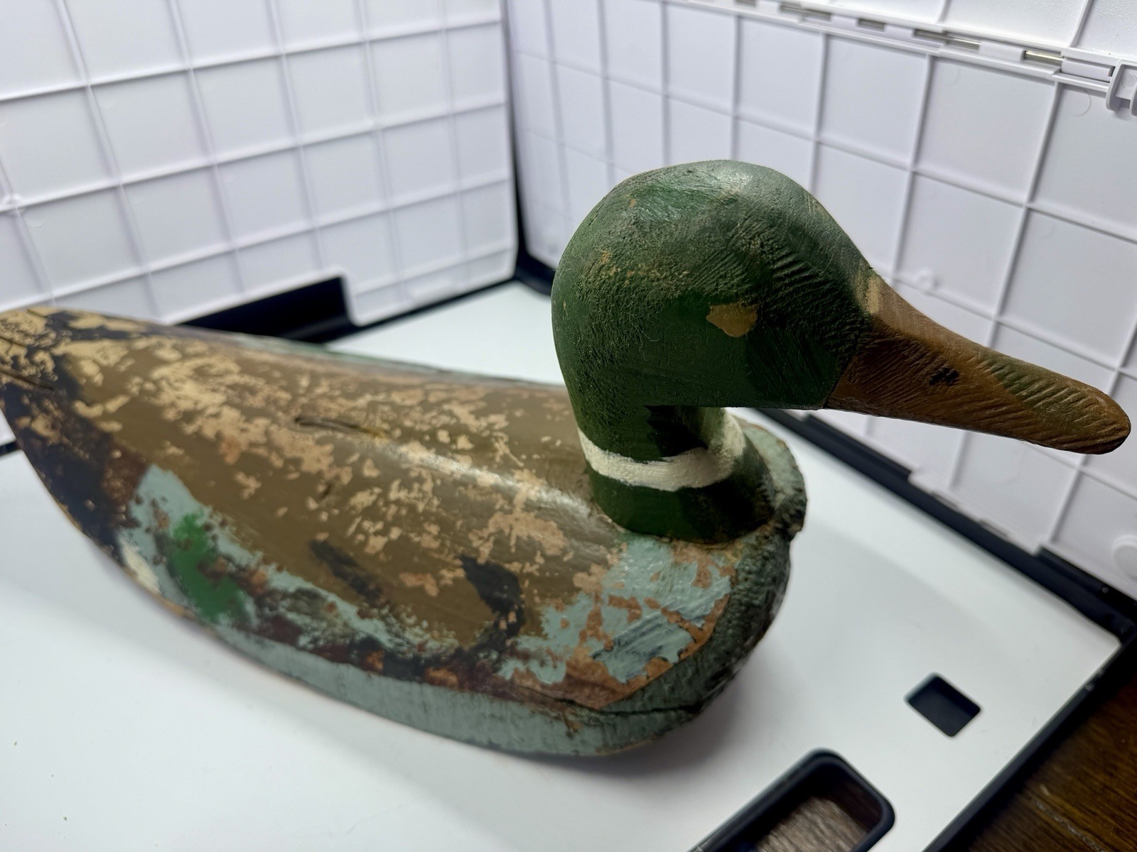 Antique Currituck NC Wooden Duck Decoy Fluted Tail Mallard Drake VTG Folk Art