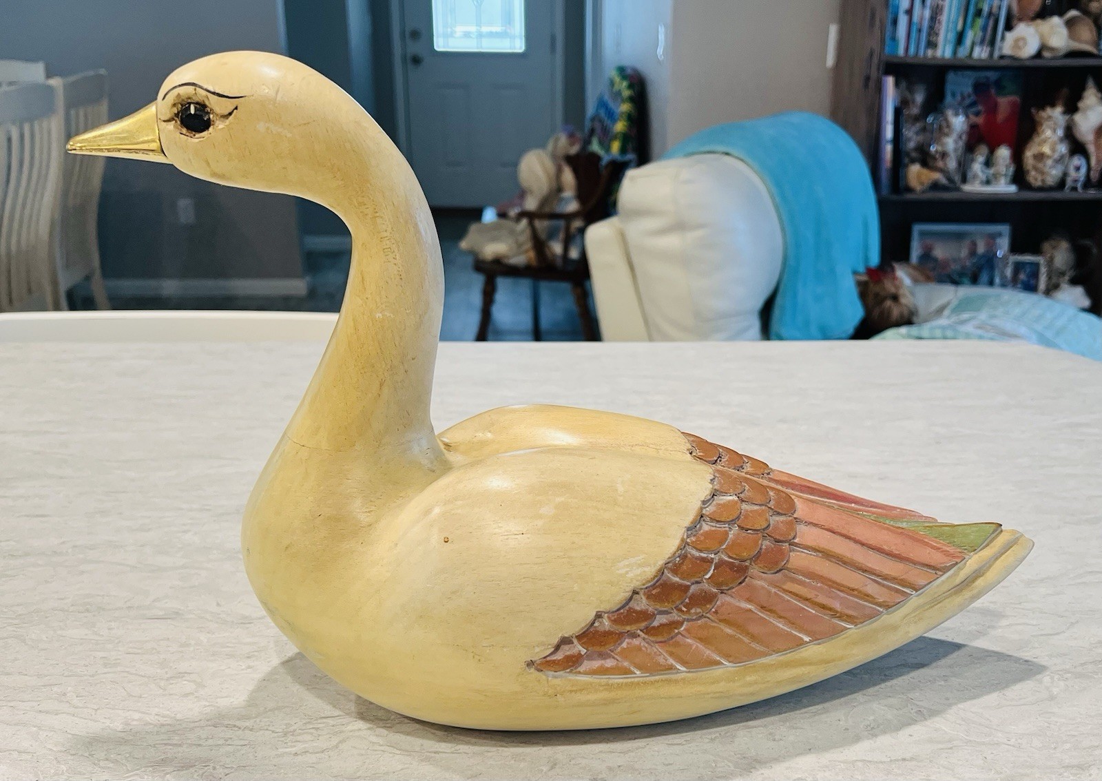 Vintage Wood Goose Decoy Solid Body Hand Painted Hand Carved