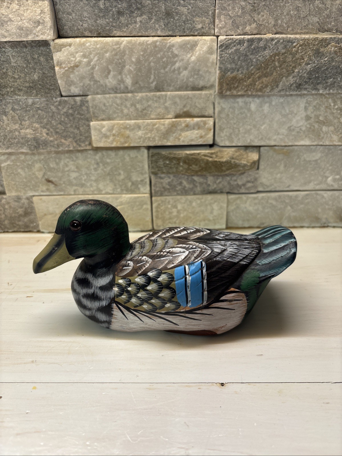 Vintage 6 Inch Handcarved, Handpainted Duck Decoy. Stone