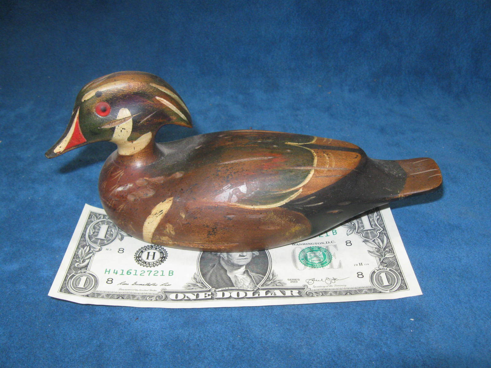 Vtg 7″ Miniature DUCK DECOY “A Wooden Bird Factory”..Glass Eyes…Signed…NICE!