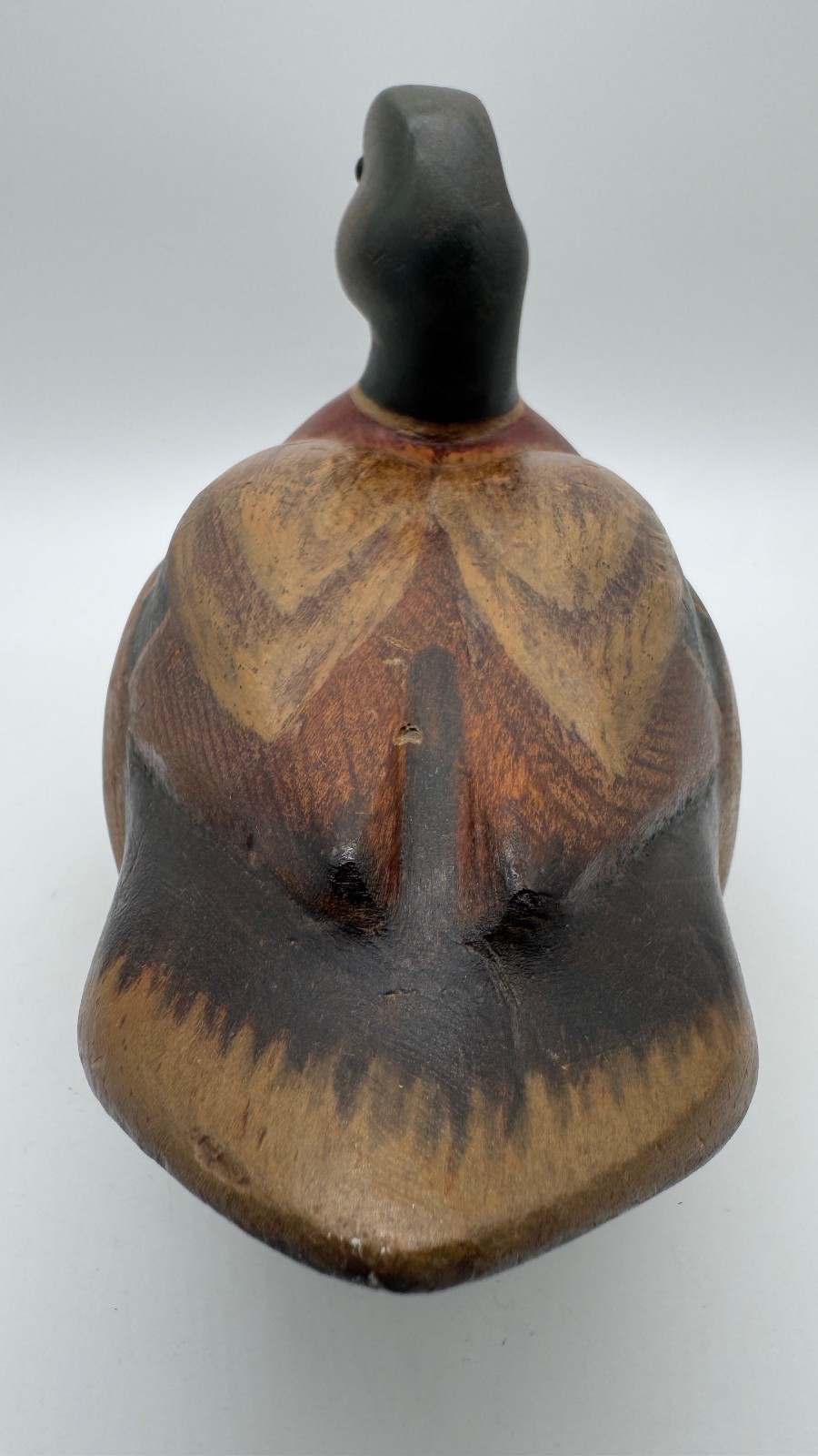 Vintage 1980 Hand Carved Solid Wood Mallard Drake Duck Decoy Glass Eyes Signed