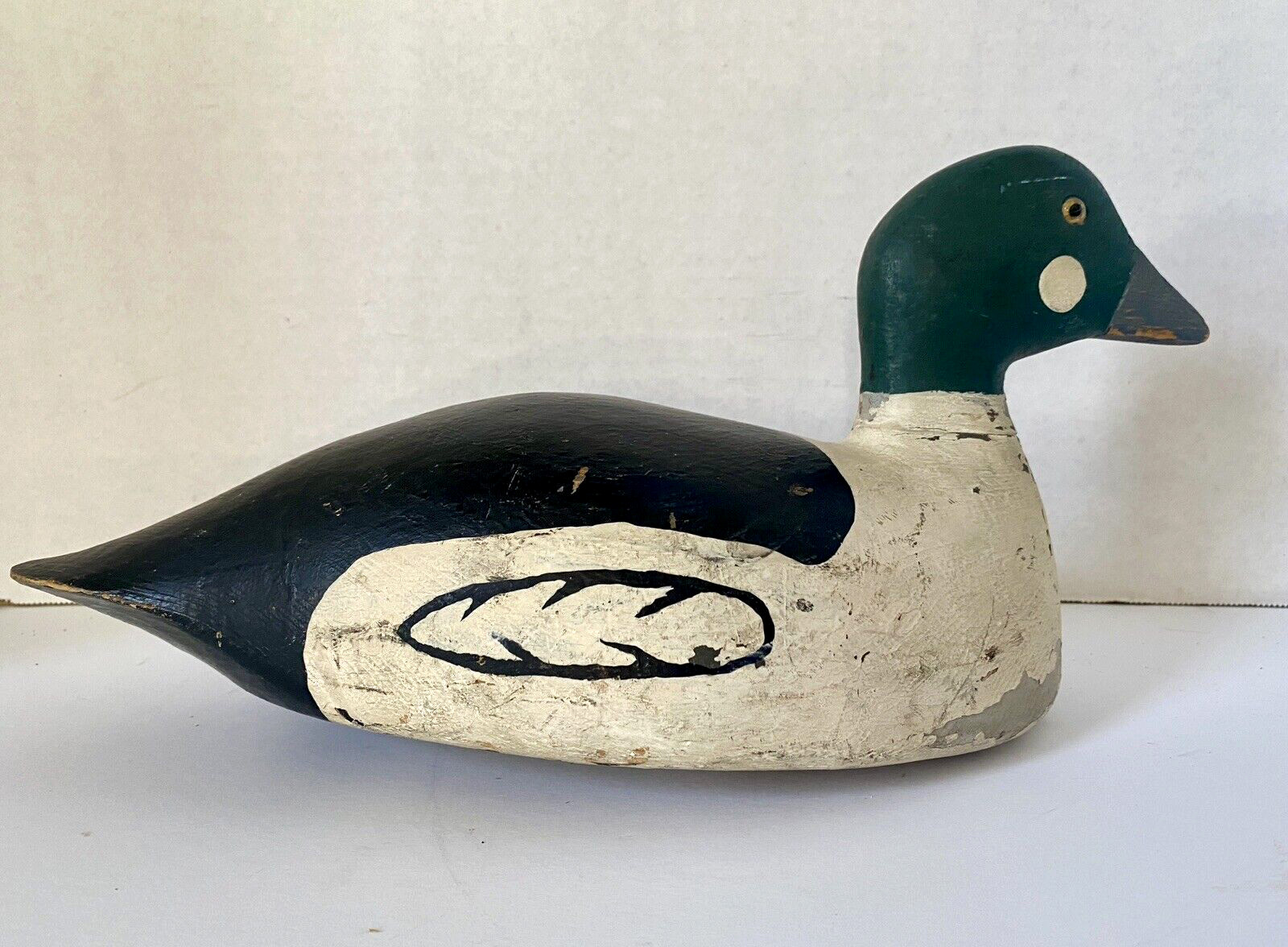 Vintage – Carved Goldeneye Duck Decoy, Glass Eyes, Weighted on Base, Unsigned