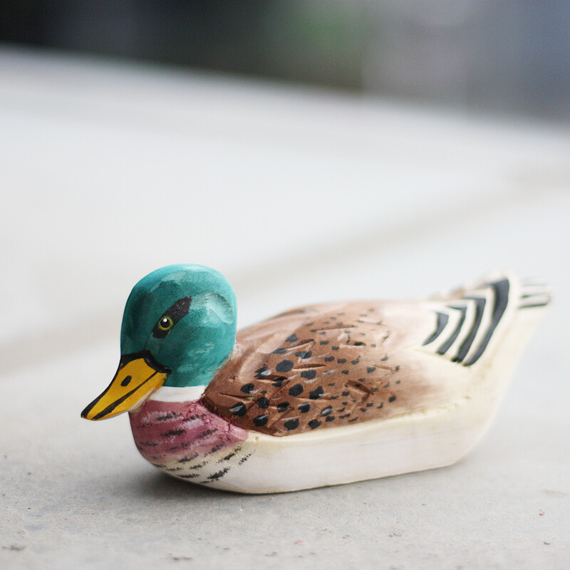 Green Headed Duck Wood Carving Duck Solid Wood Handmade Gift Originality