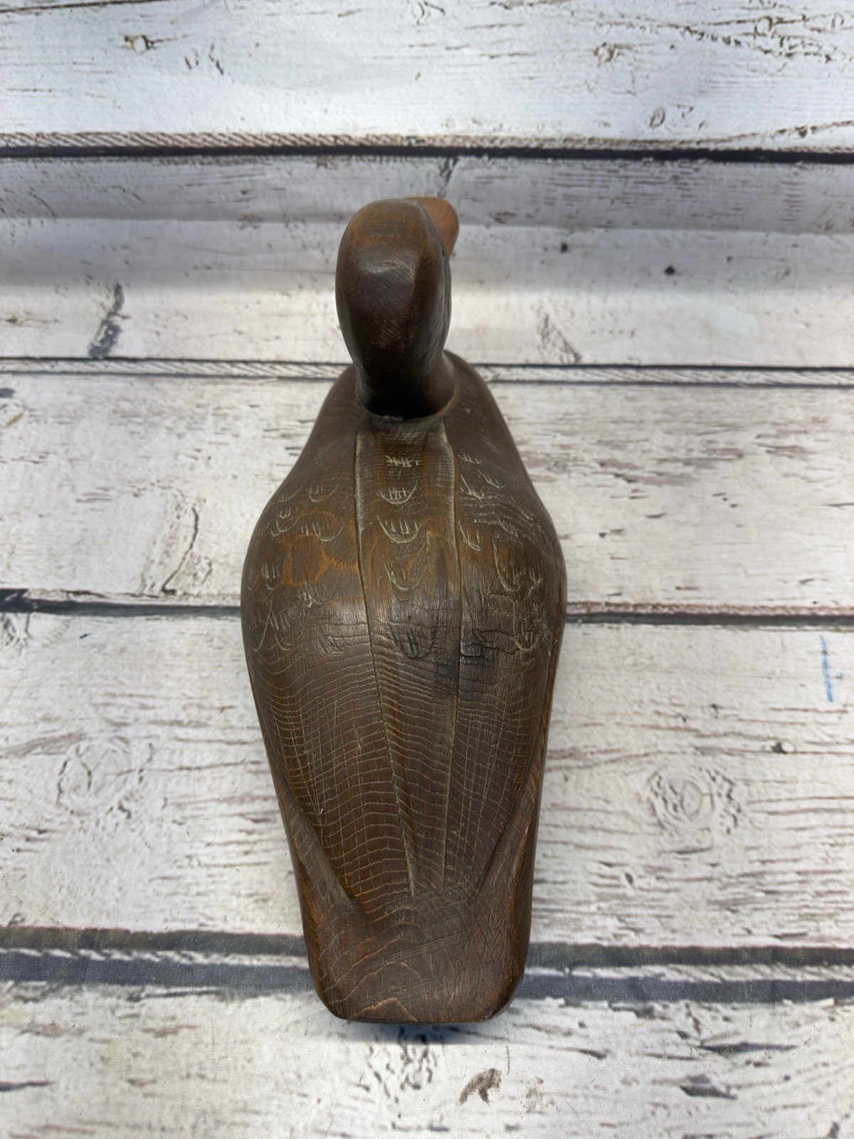 VTG Hand Carved Wood Wooden Duck Decoy Glass Eyes Made In Canada Unsigned