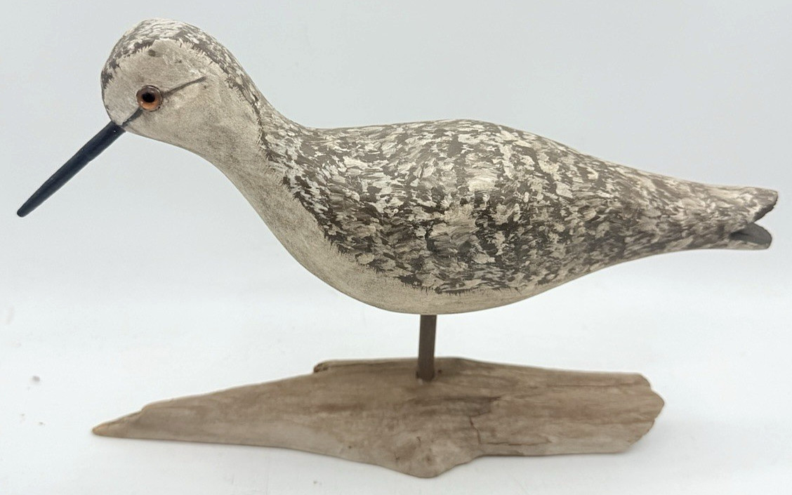 Vtg Antique Signed HARRY MONK Hand-Carved Wooden SHOREBIRD Decoy Massachusetts