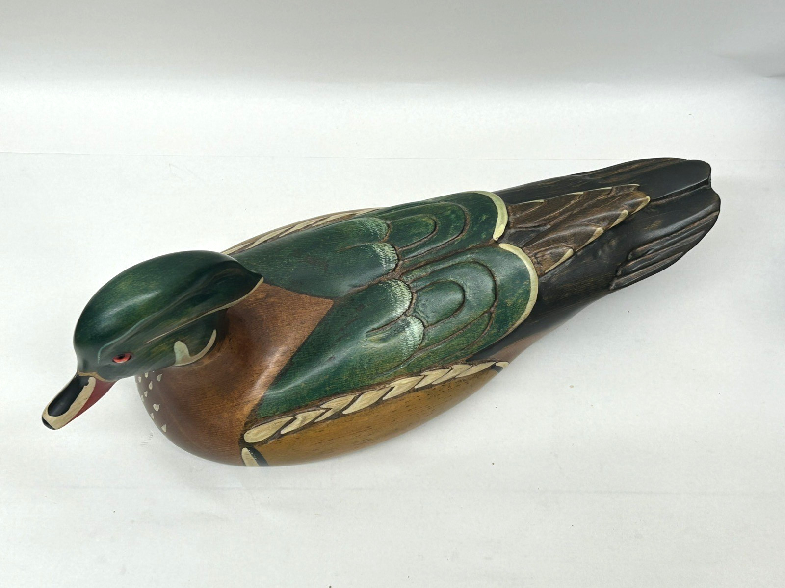 Vintage Wood Duck Drake Decoy Ducks Unlimited Signed Kristy Jones 16″