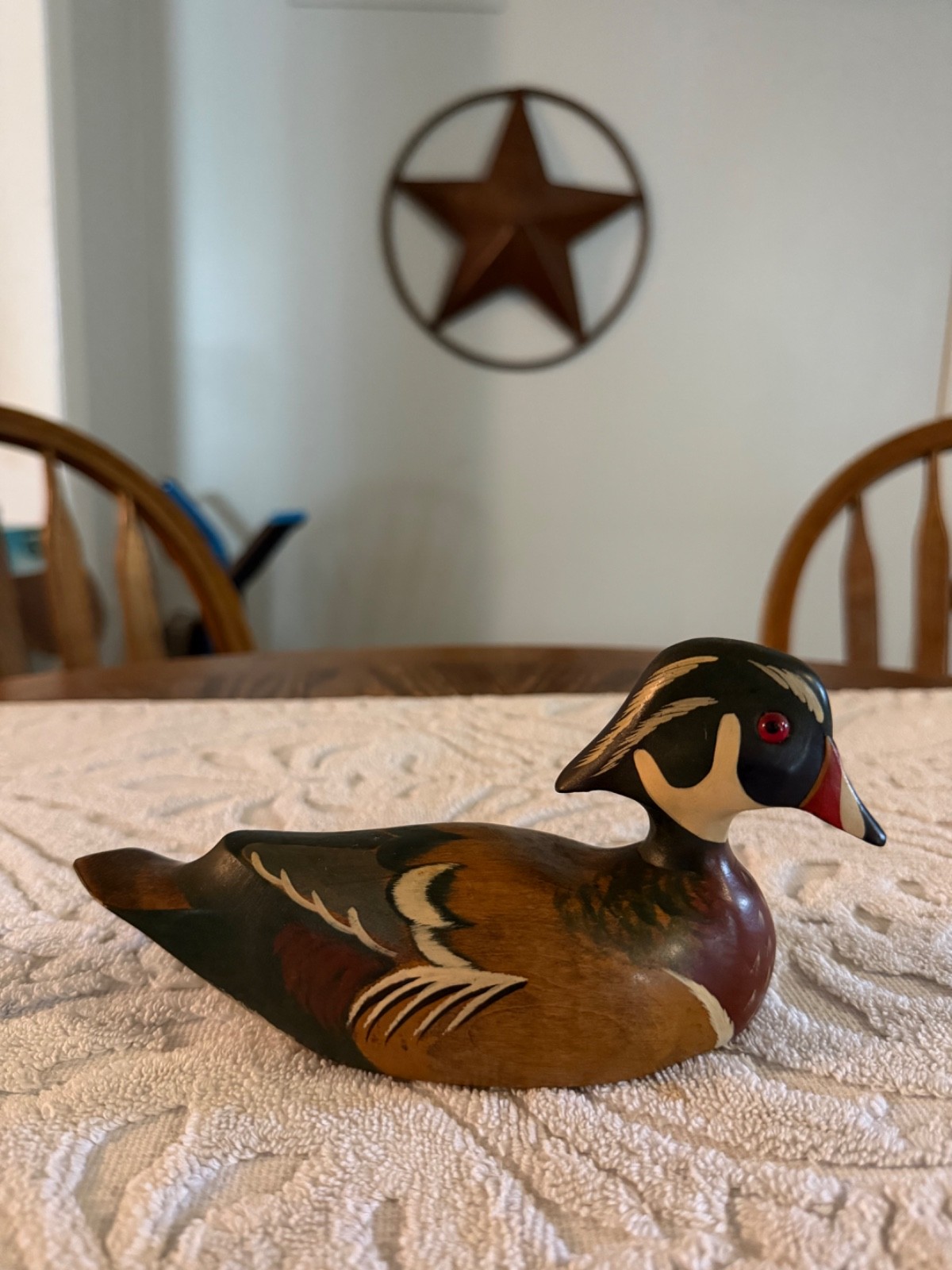 A Wooden Bird Factory Small Hand Carved WOOD DUCK Signed P Korman ‘85