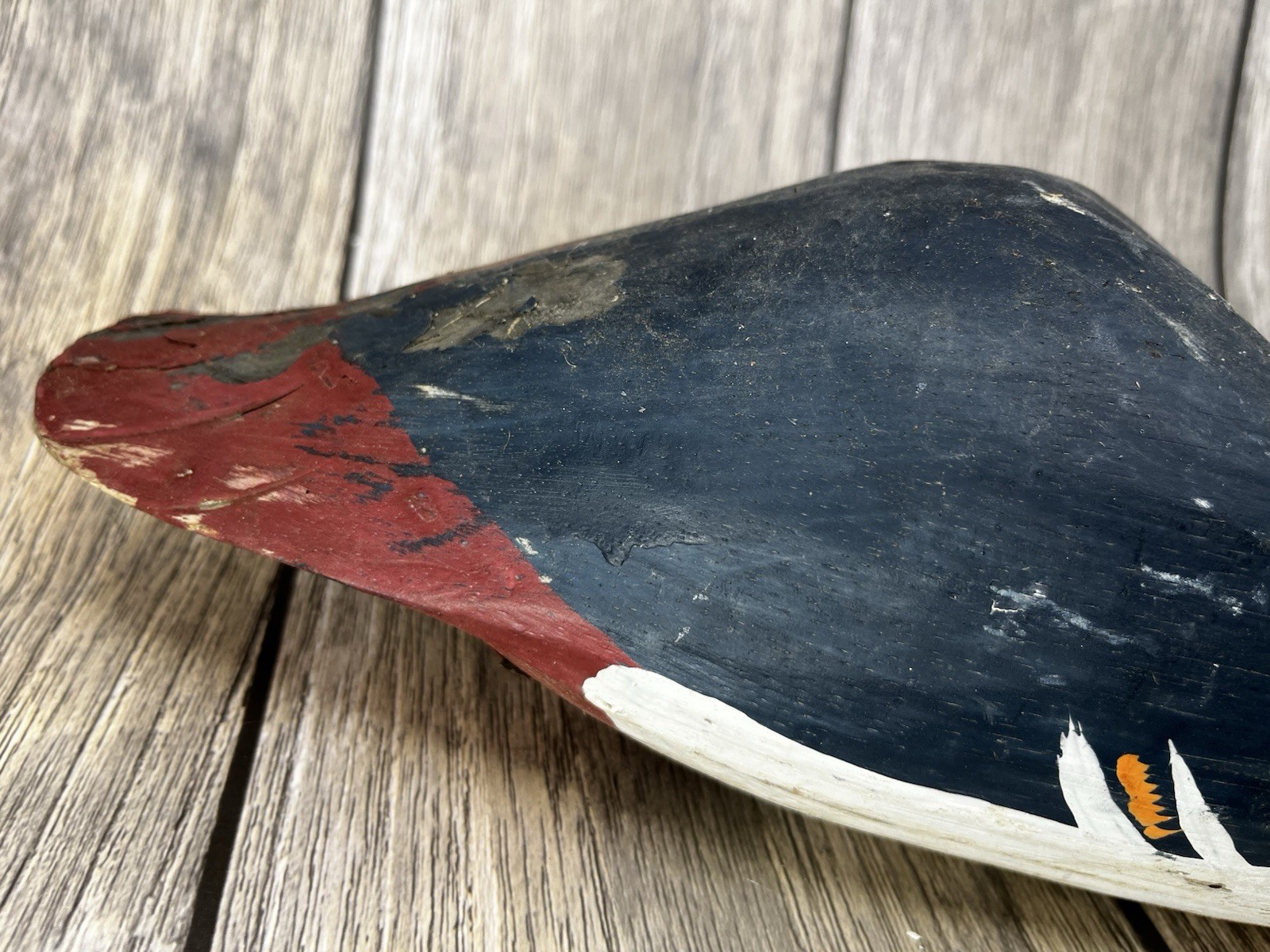 Folk Art Hand Painted Wood Duck Decoy VTG has age and chipped Paint