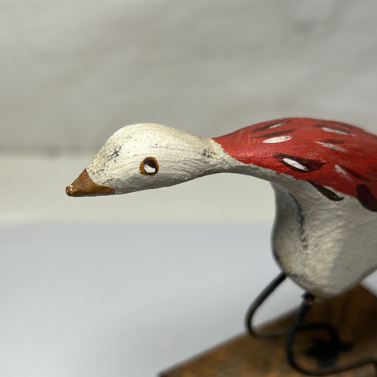 Signed bird duck decoy vintage wood hand carved & painted on stand Display 1985
