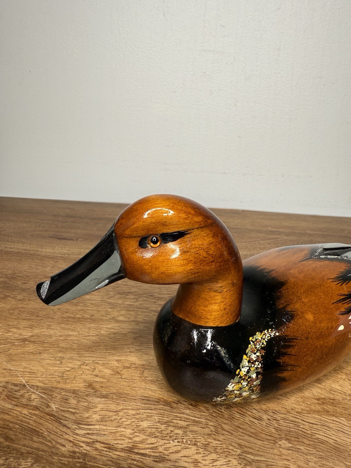 Vintage 1984 Hand Carved Wooden Painted Duck Decoy Pintail Glass Eyes 10 Inches